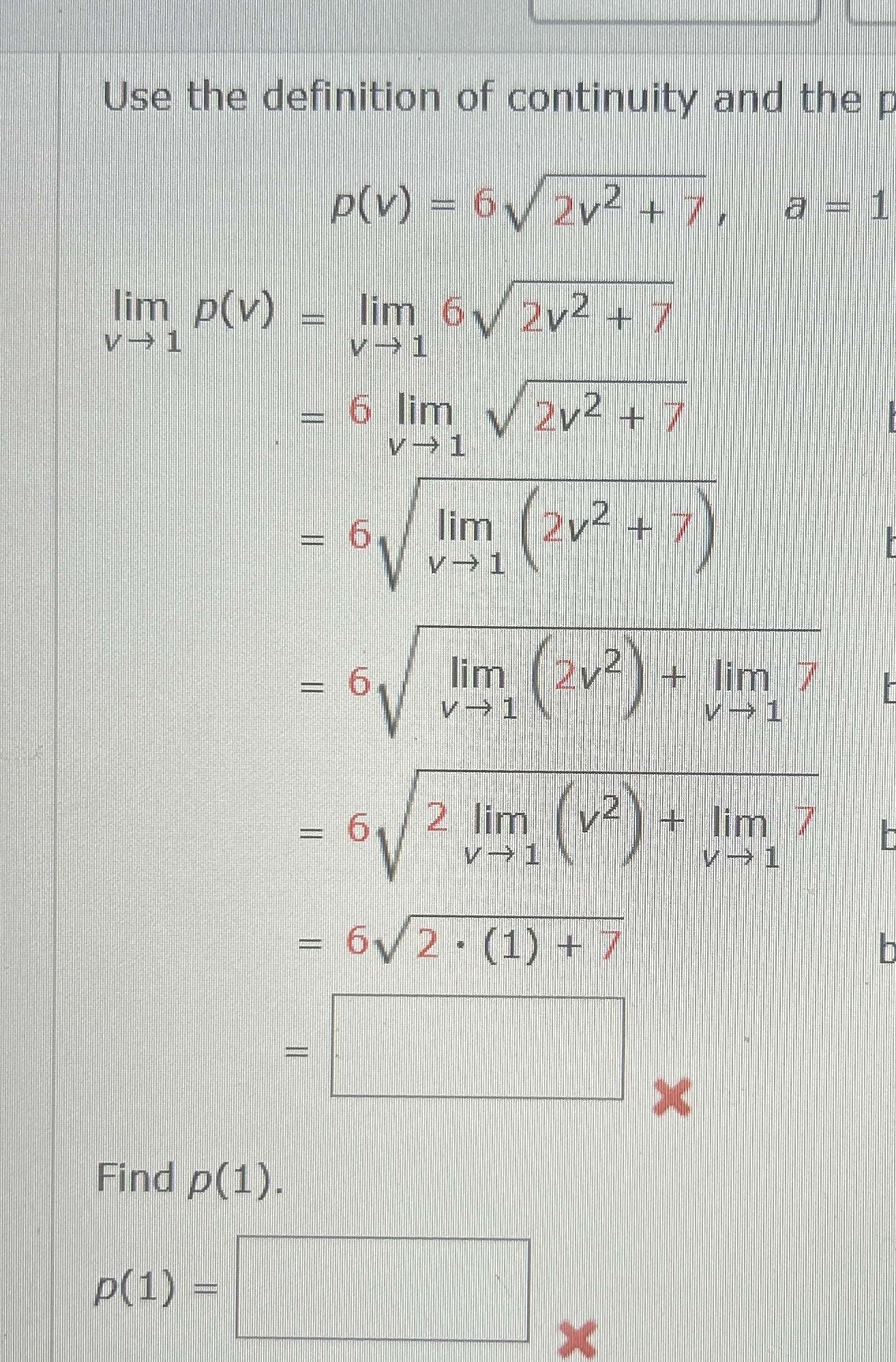 Use the definition of continuity and the lim v 1