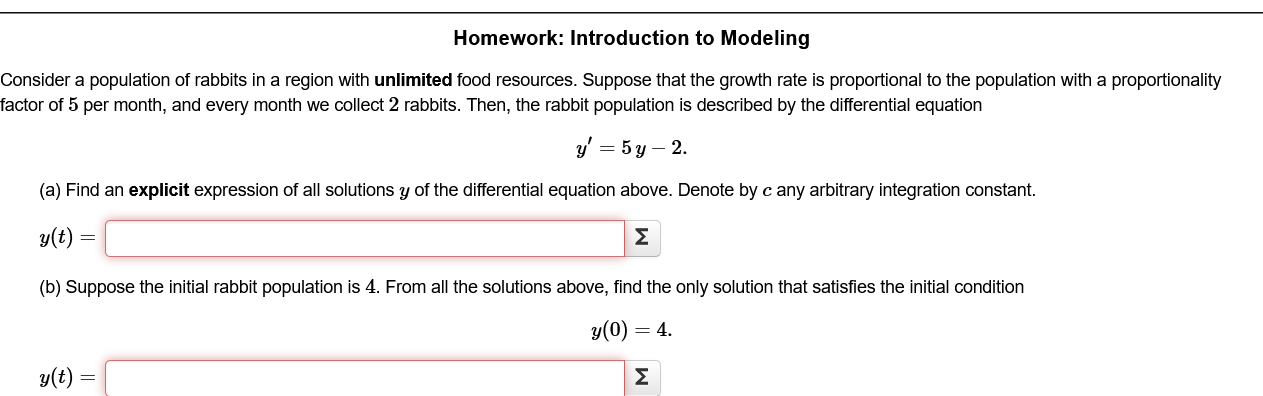 Homework: Introduction to Modeling Consider a