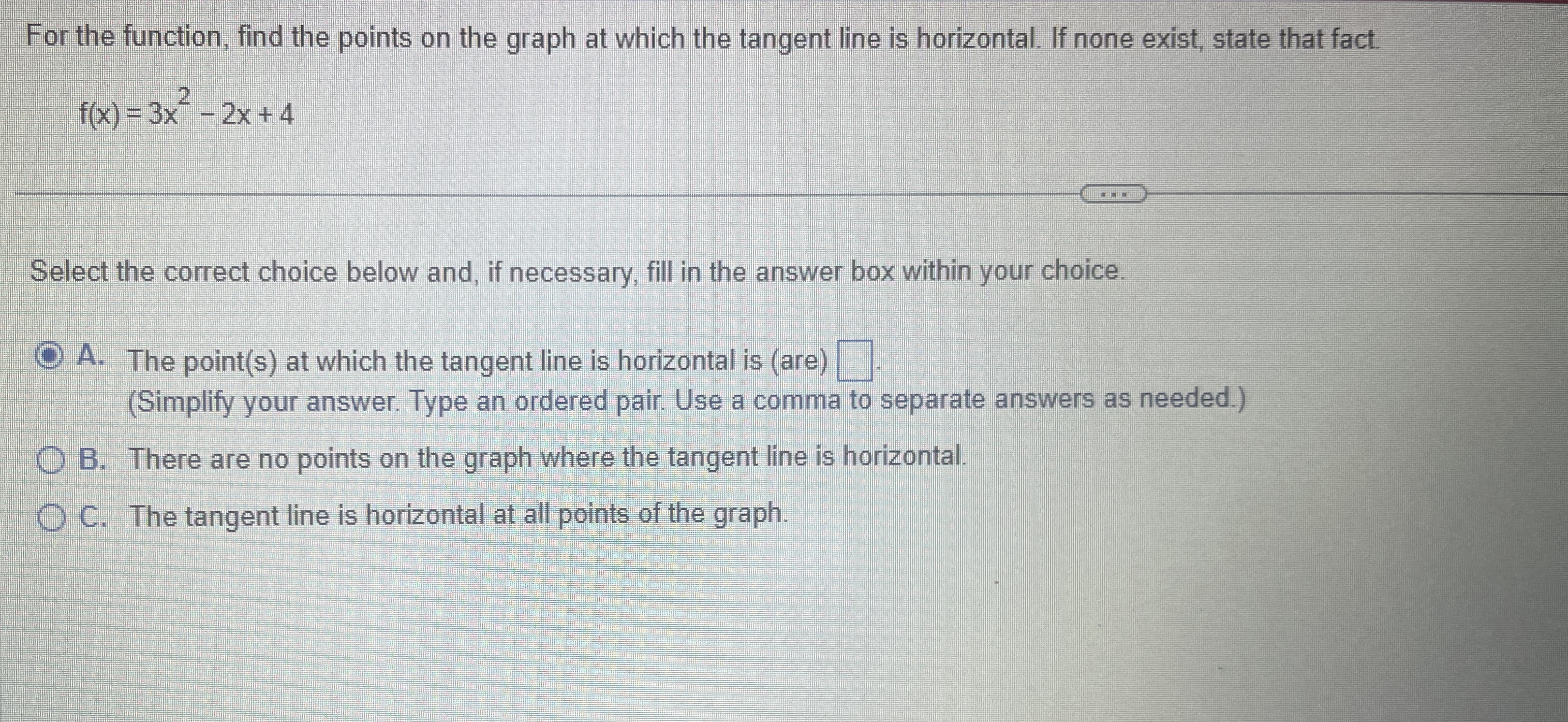 For the function, find the points on the graph at