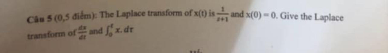 Cau diem ) : The Laplace transform of x ( t ) is