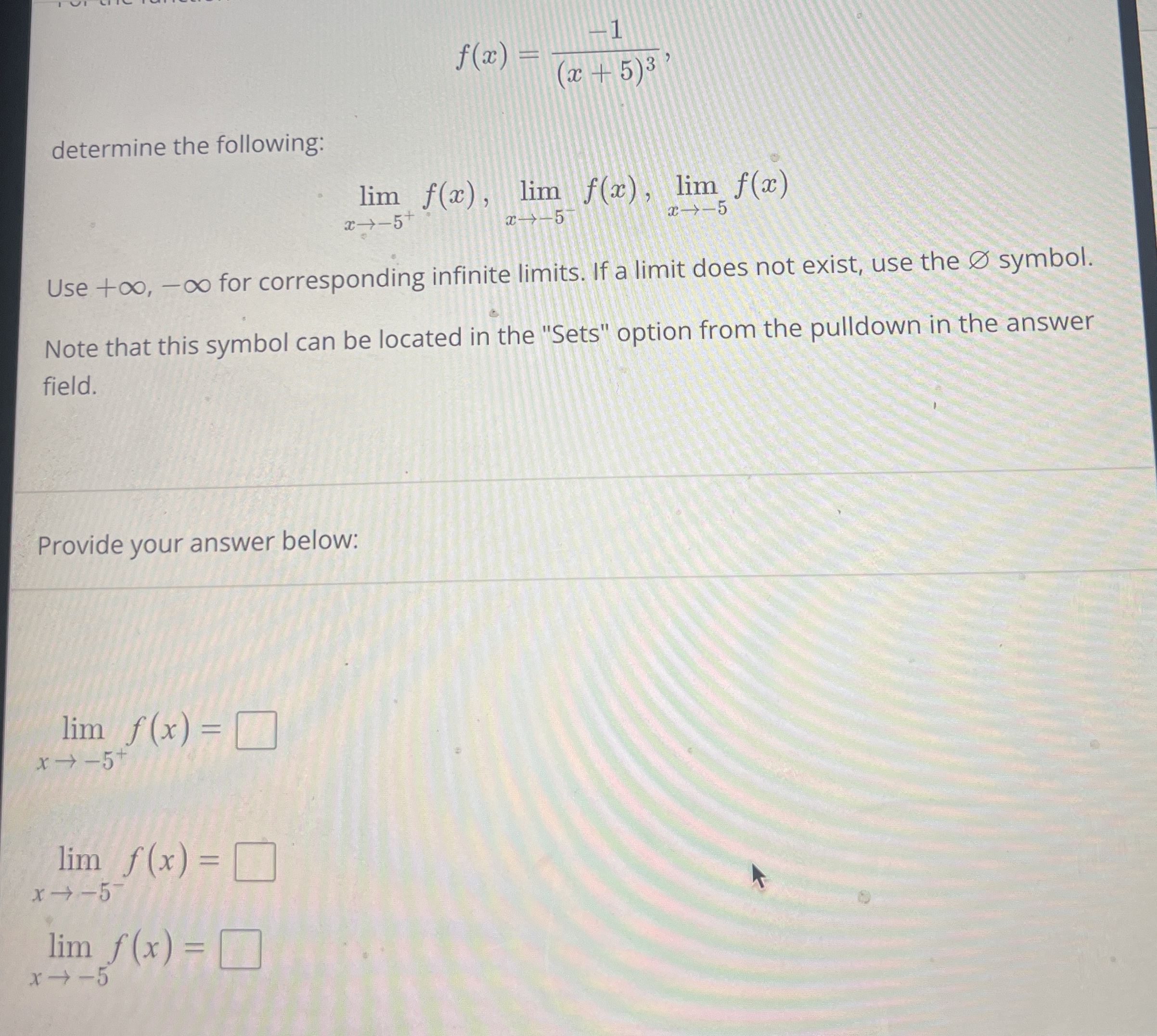 f ( x ) = - 1 ( x + 5 ) 3 determine the