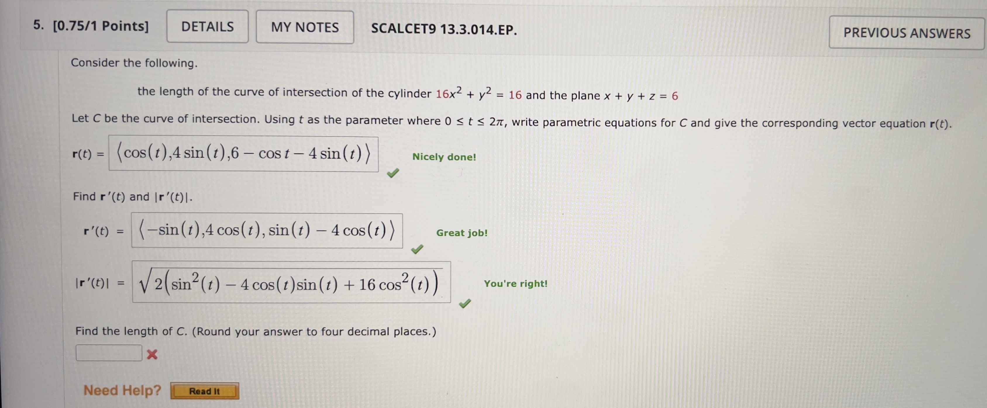 [ 0 . 7 5 / 1 Points ] SCALCET 9 1 3 . 3 . 0 1 4