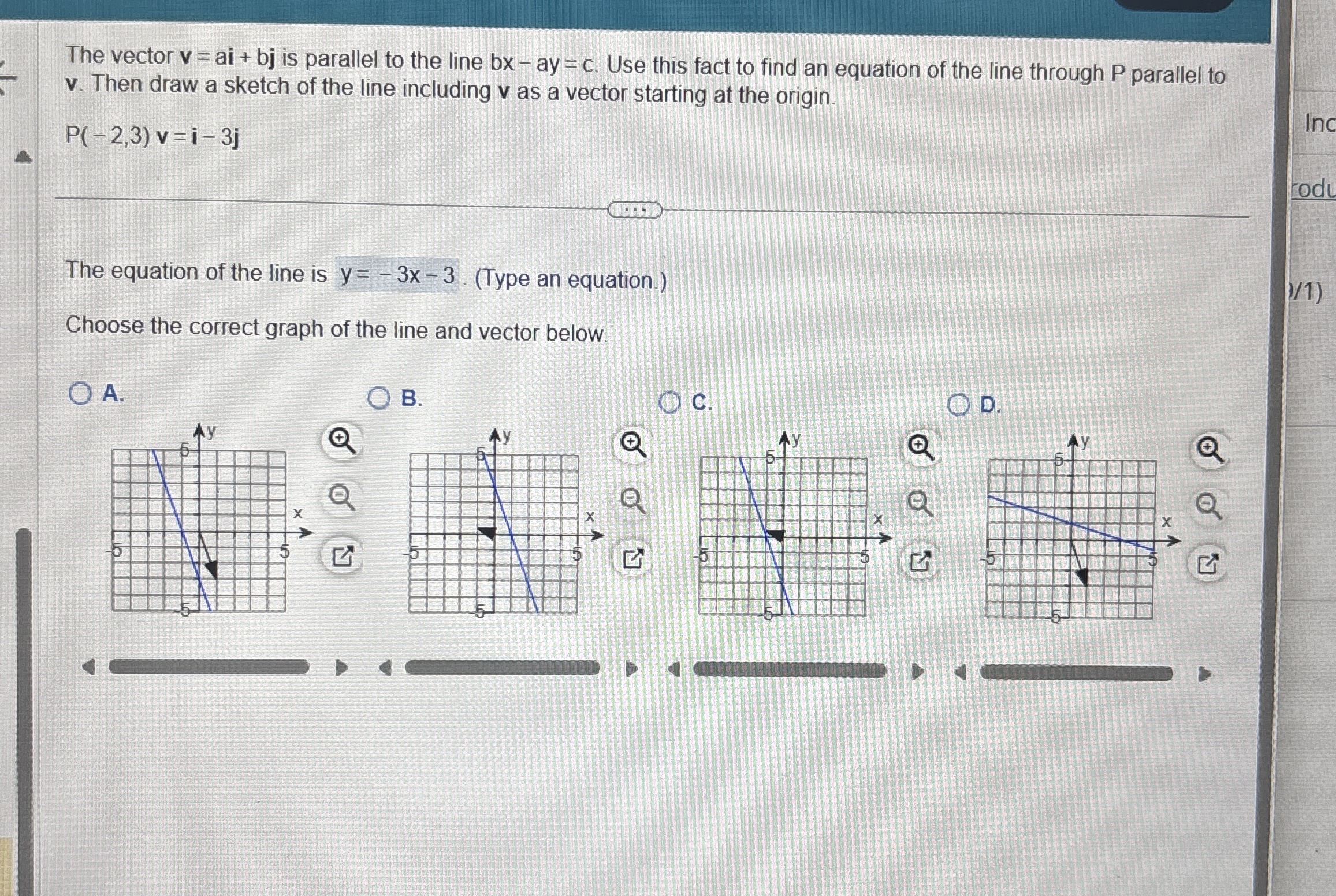 The vector v = a i b j is parallel to the line b