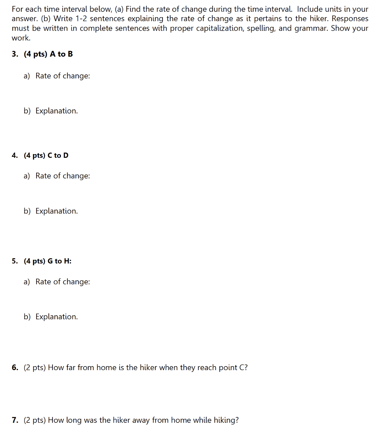 For each time interval below, ( a ) Find the rate