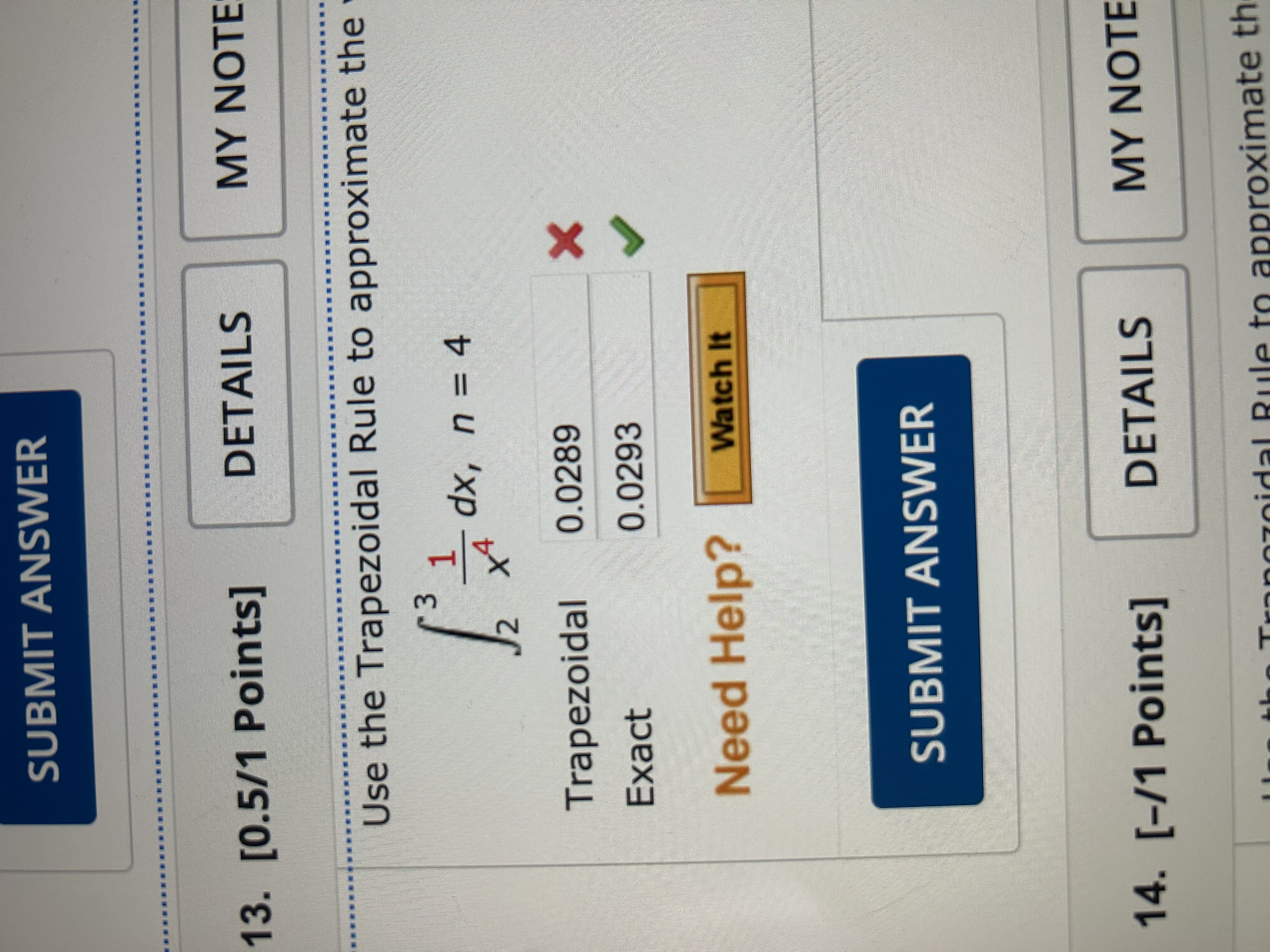 Use the Trapezoidal Rule to approximate the value