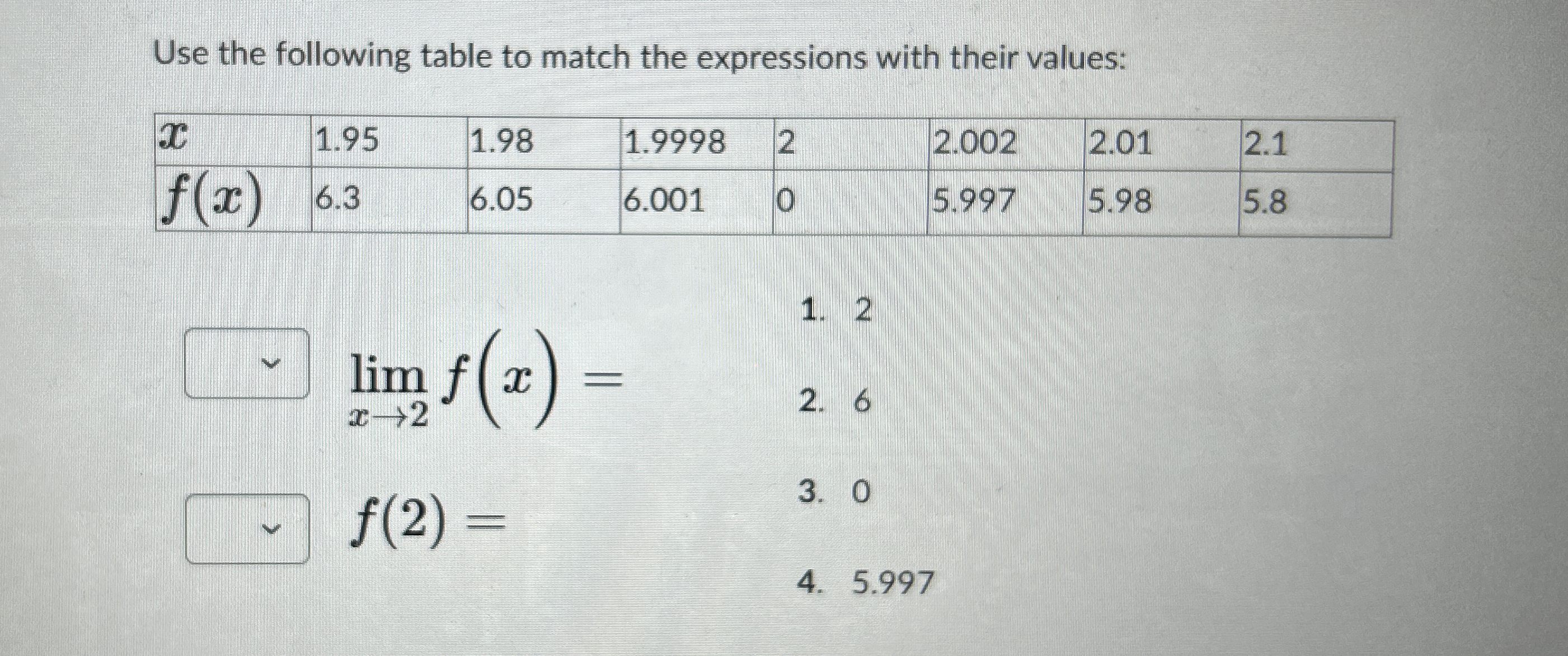 Use the following table to match the expressions