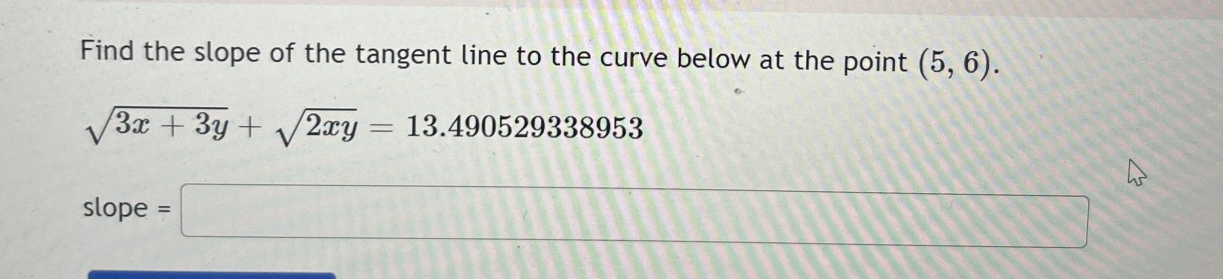 Find the slope of the tangent line to the curve