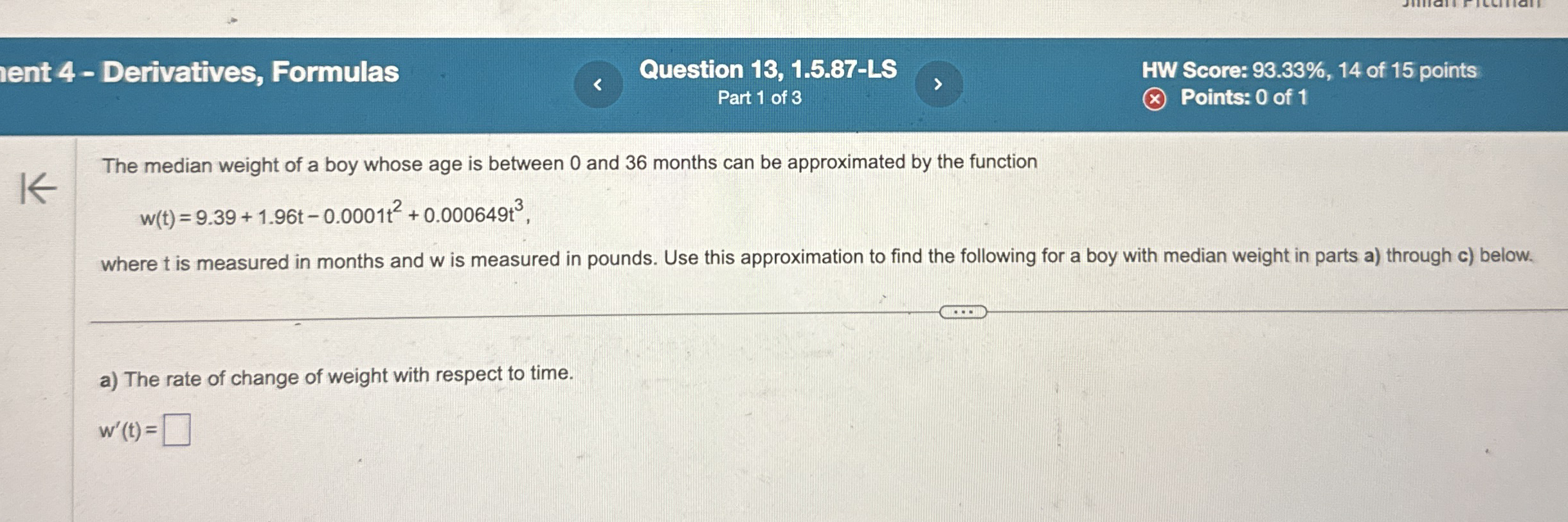 The median weight of a boy whose age is between 0
