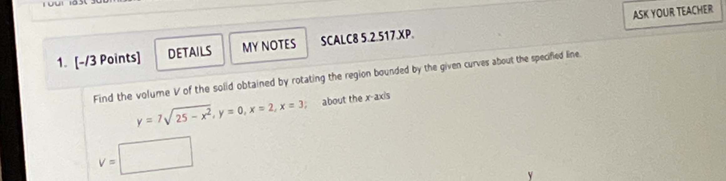[ - / 3 Points ] SCALC 8 5 . 2 . 5 1 7 XP . Find
