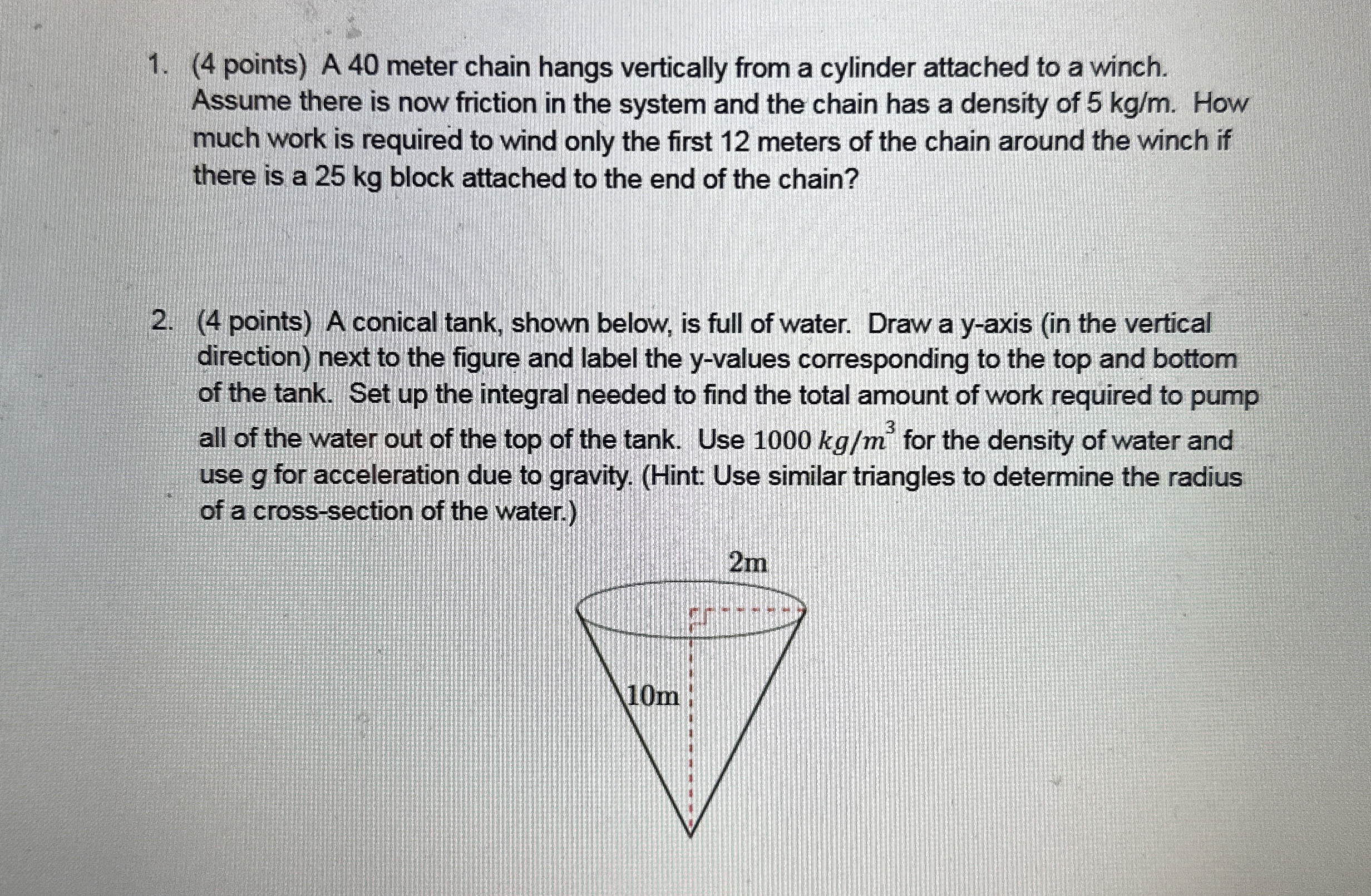 ( 4 points ) A 4 0 meter chain hangs vertically