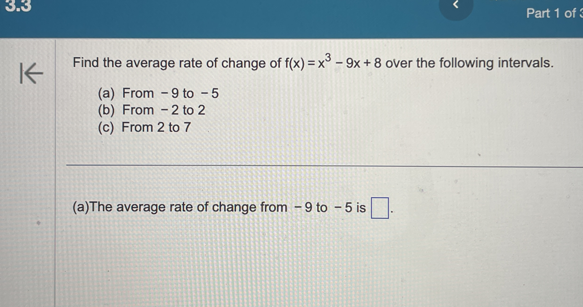 Part 1 of Find the average rate of change of f (