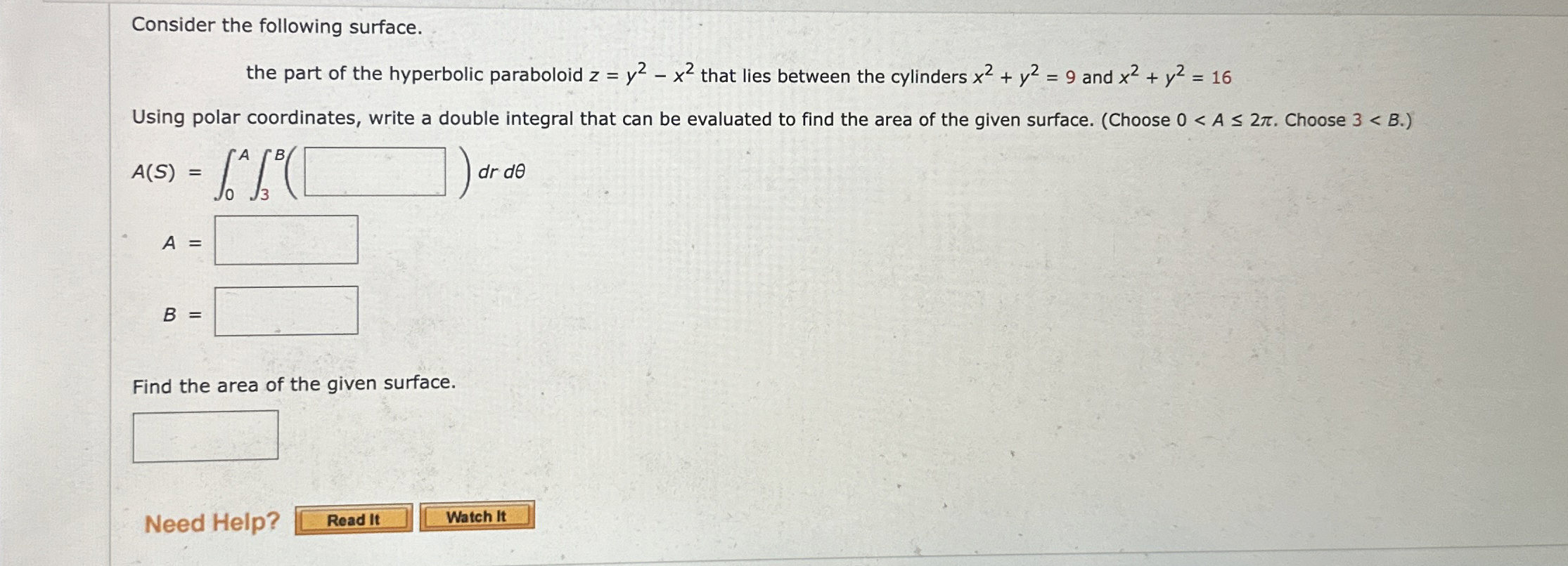 Consider the following surface. the part of the