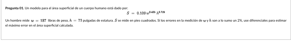Pregunta 0 1 . Un modelo para el rea superficial