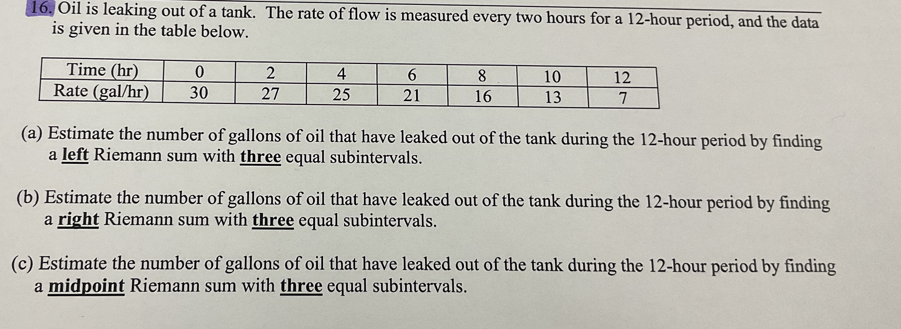 Oil is leaking out of a tank. The rate of flow is