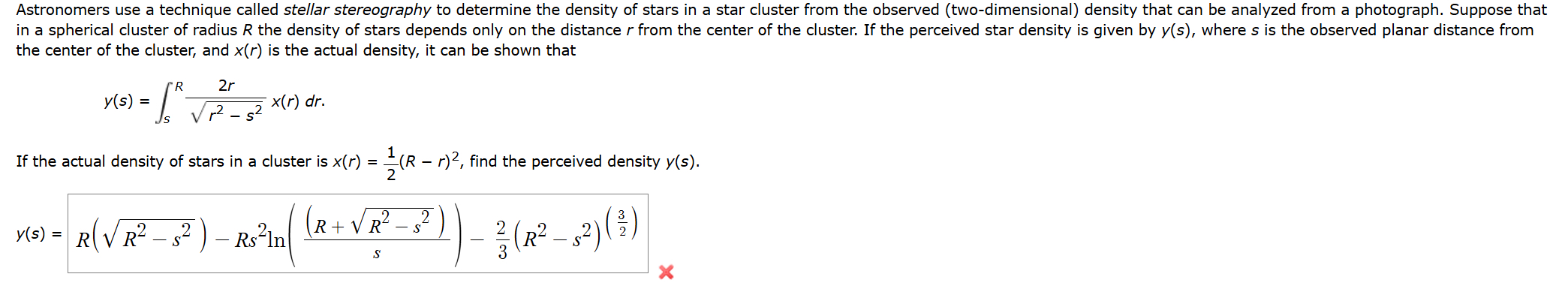 the center of the cluster, and x ( r ) is the