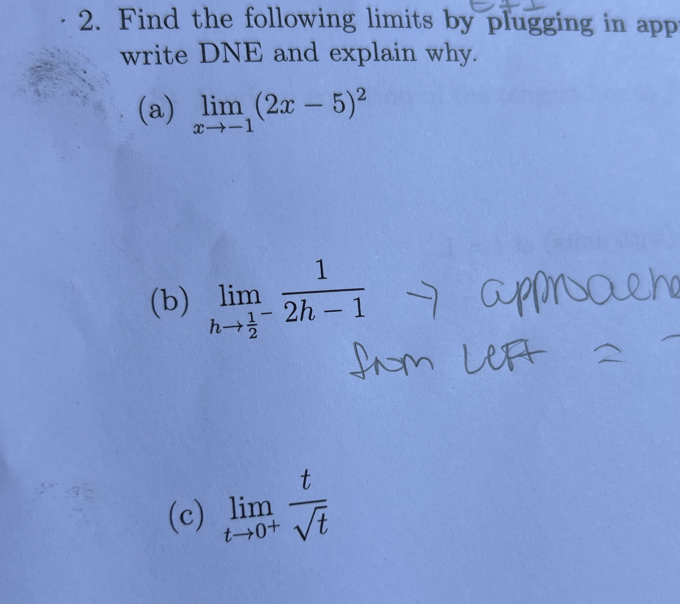 Find the following limits by plugging in app