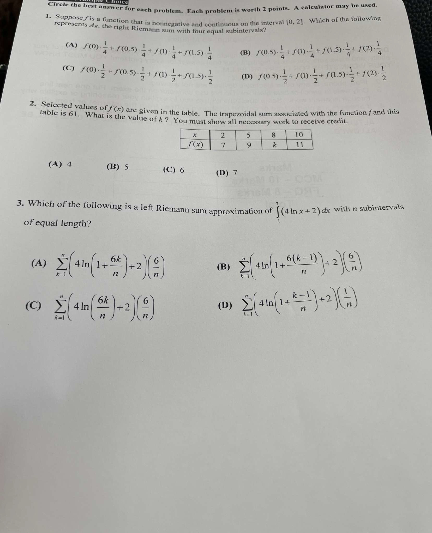 Circle the best answer for each problem. Each