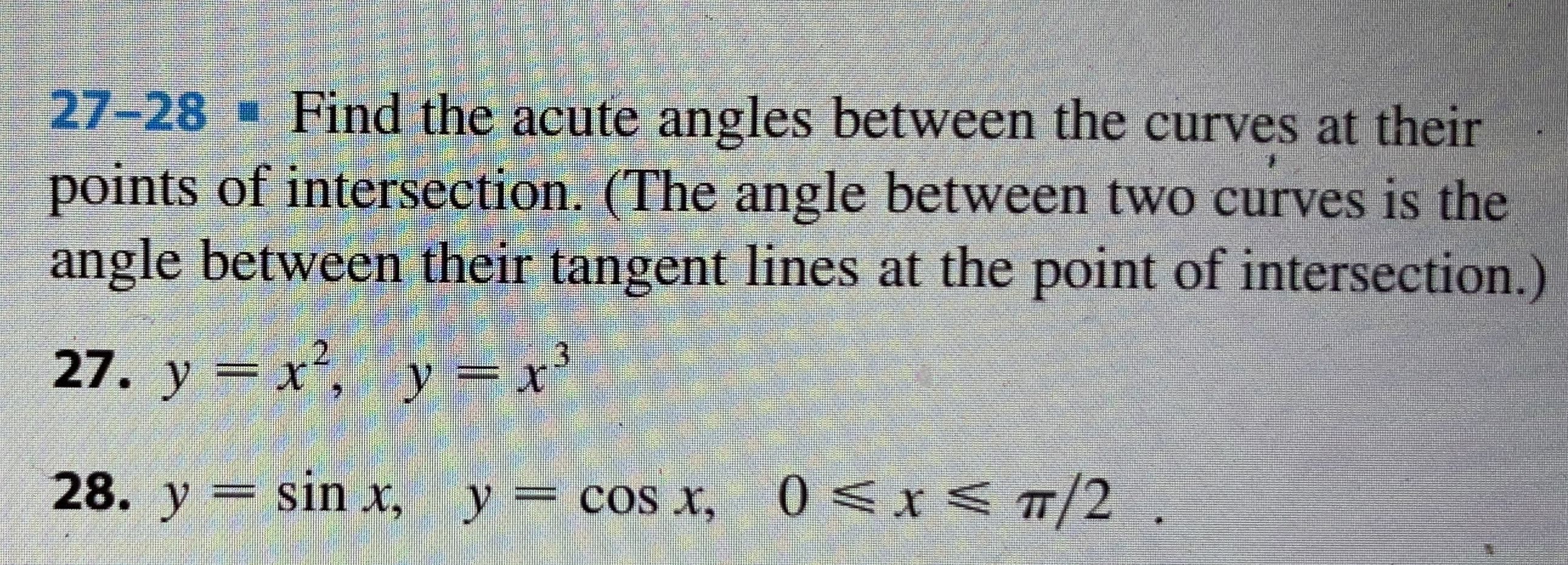 Using the dot product, Find the acute angles