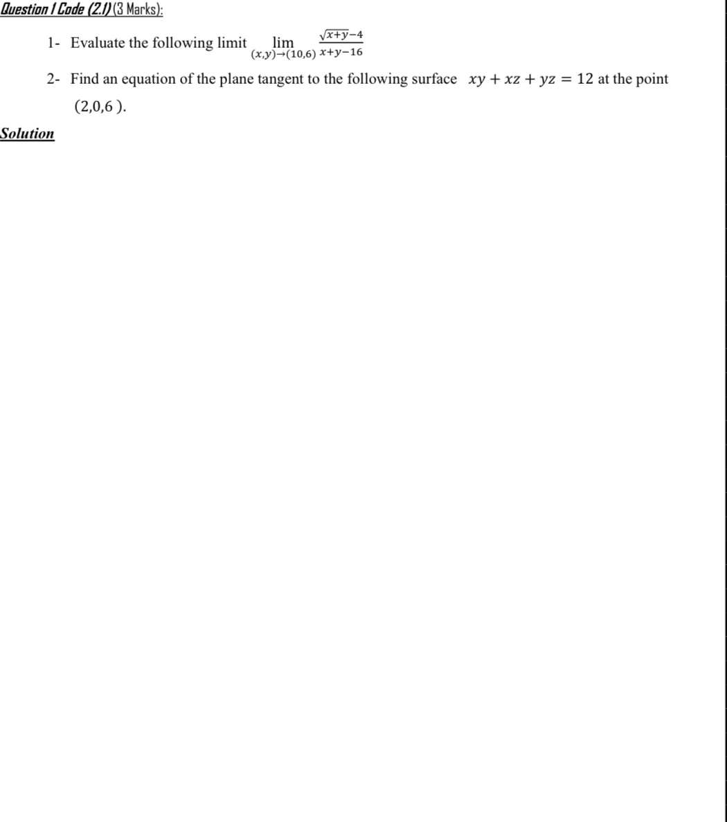 Question / Cade ( 2 . 1 ) ( 3 Marks ) : 1 -
