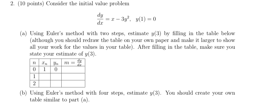 ( 1 0 points ) Consider the initial value problem