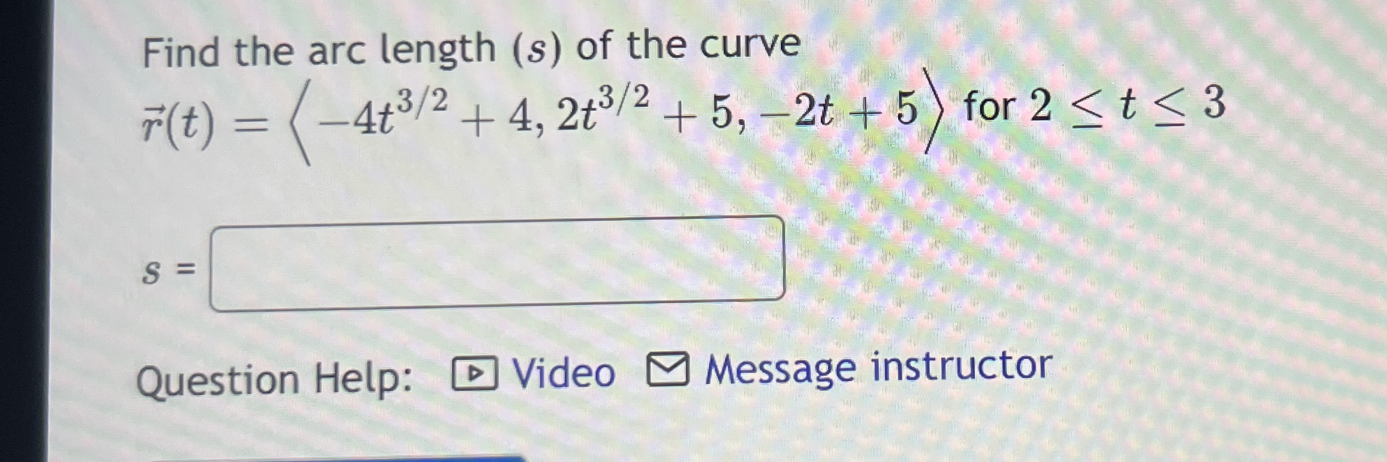 Find the arc length ( s ) of the curve vec ( r )