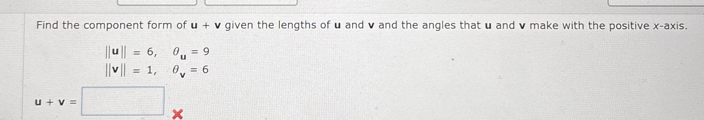 Find the component form of u + v given the