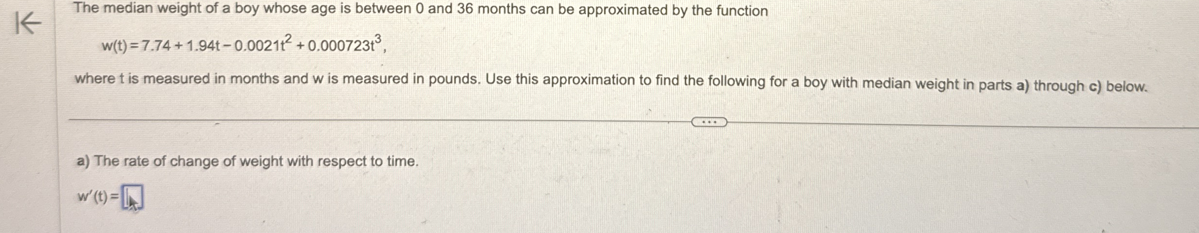 The median weight of a boy whose age is between 0