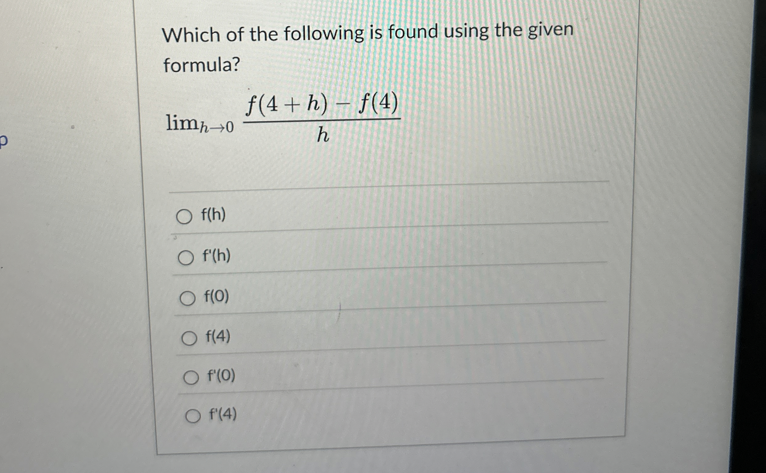 Which of the following is found using the given