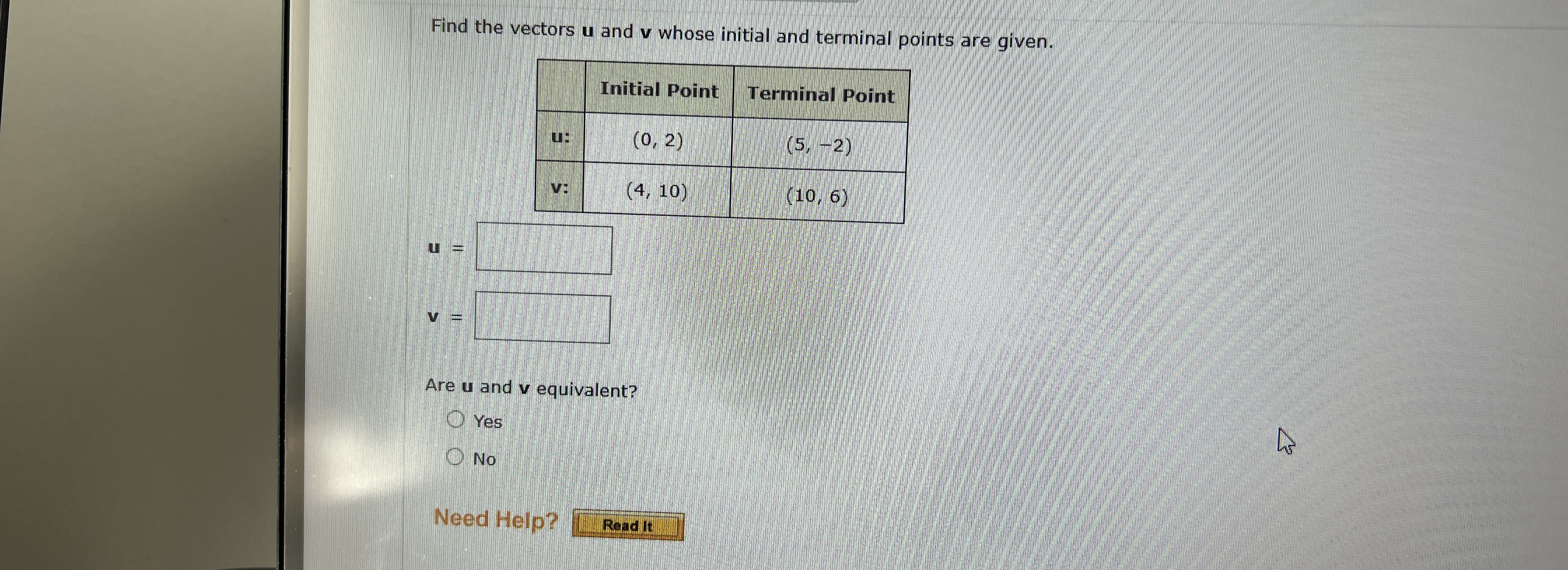 Find the vectors u and v whose initial and