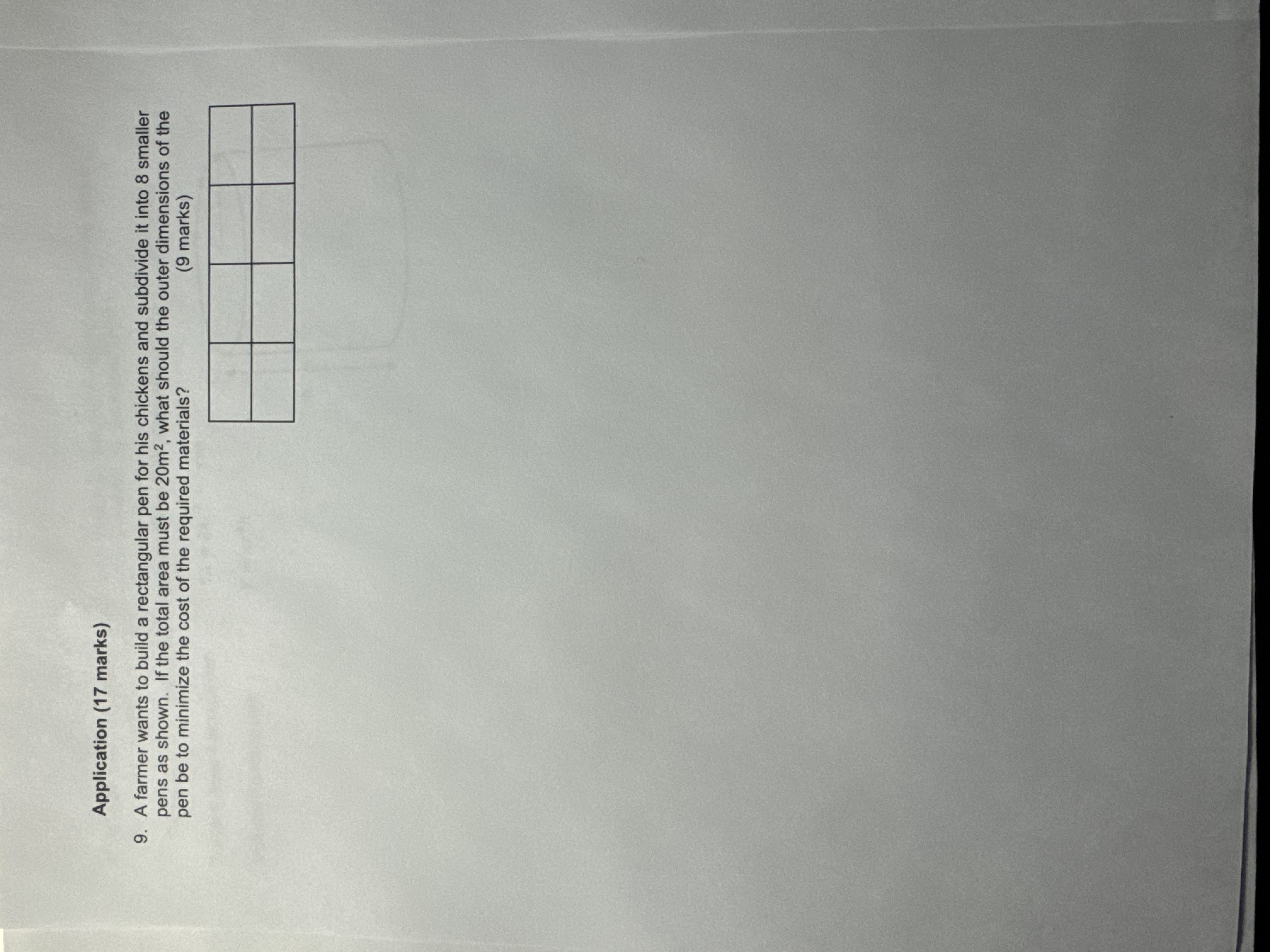 Application ( 1 7 marks ) 9 . A farmer wants to