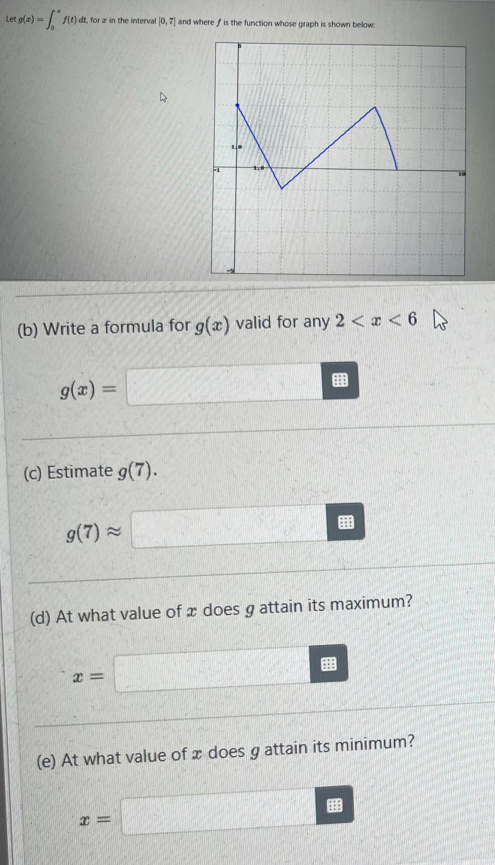 Let g ( x ) = 0 x f ( t ) d t , for x in the