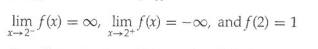 lim x 2 - f ( x ) = , lim x 2 + f ( x ) = - , and