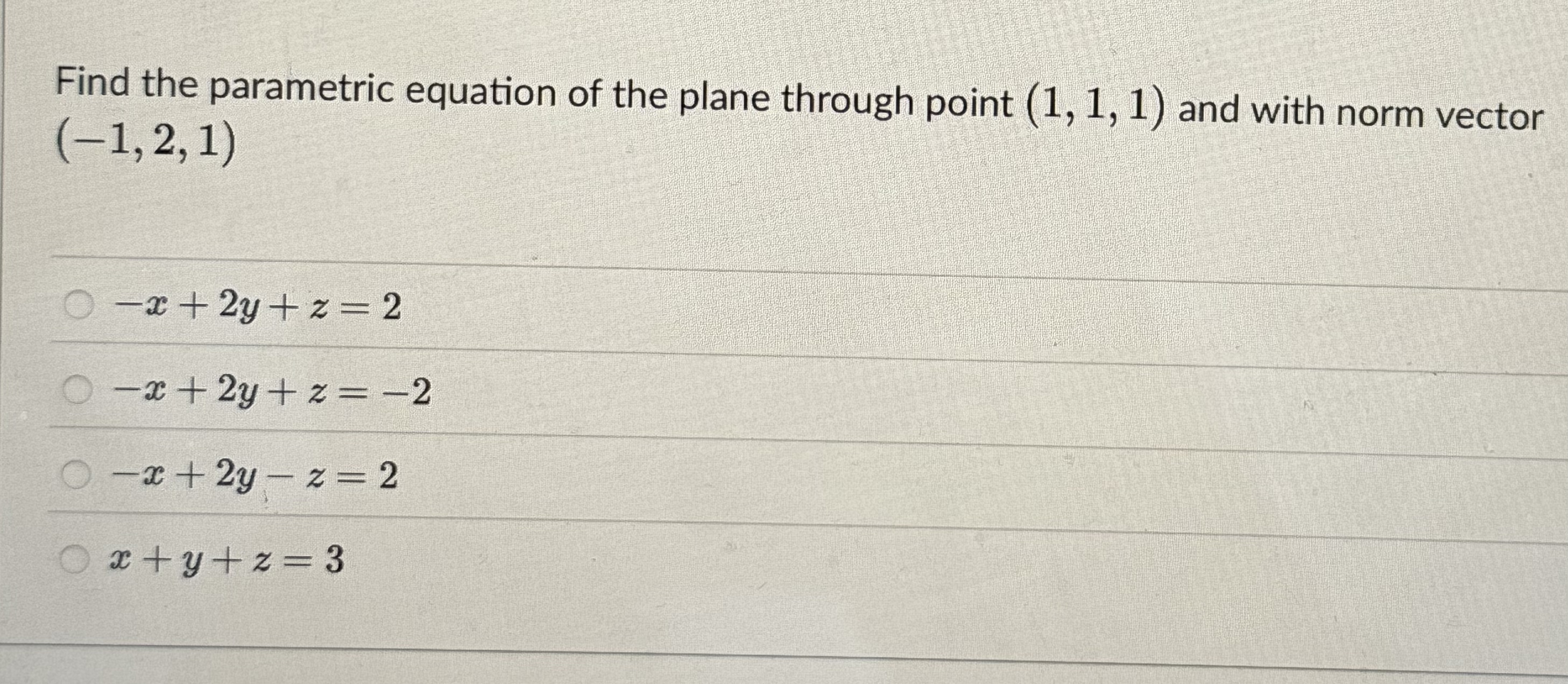 Find the parametric equation of the plane through