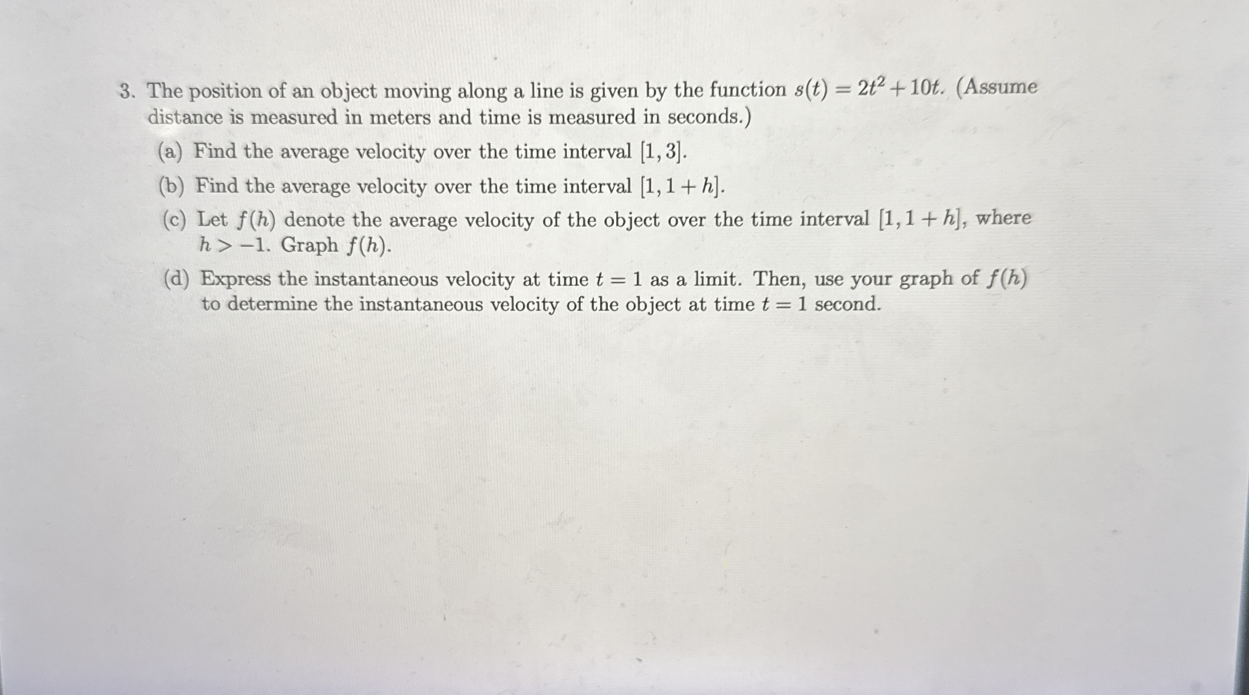 The position of an object moving along a line is