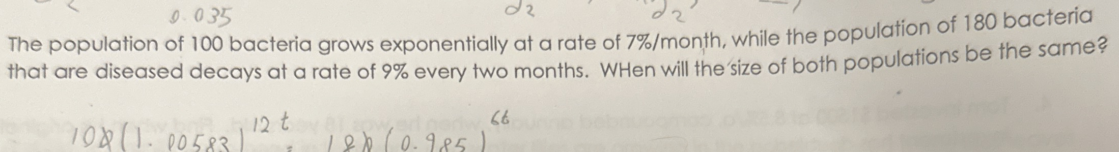 The population of 1 0 0 bacteria grows