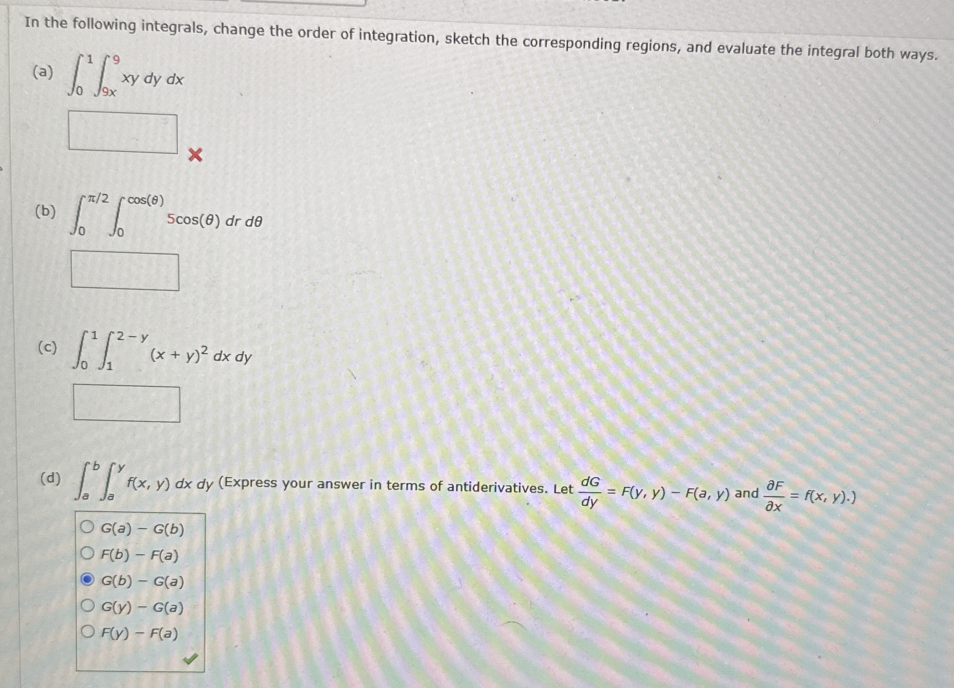 In the following integrals, change the order of