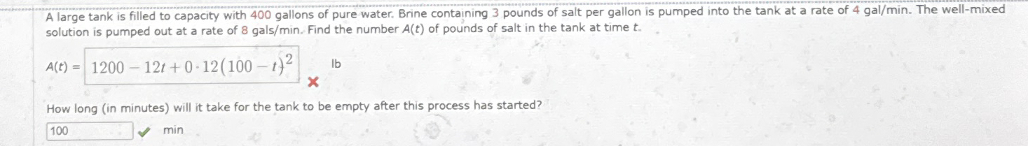 A large tank is filled to capacity with 4 0 0