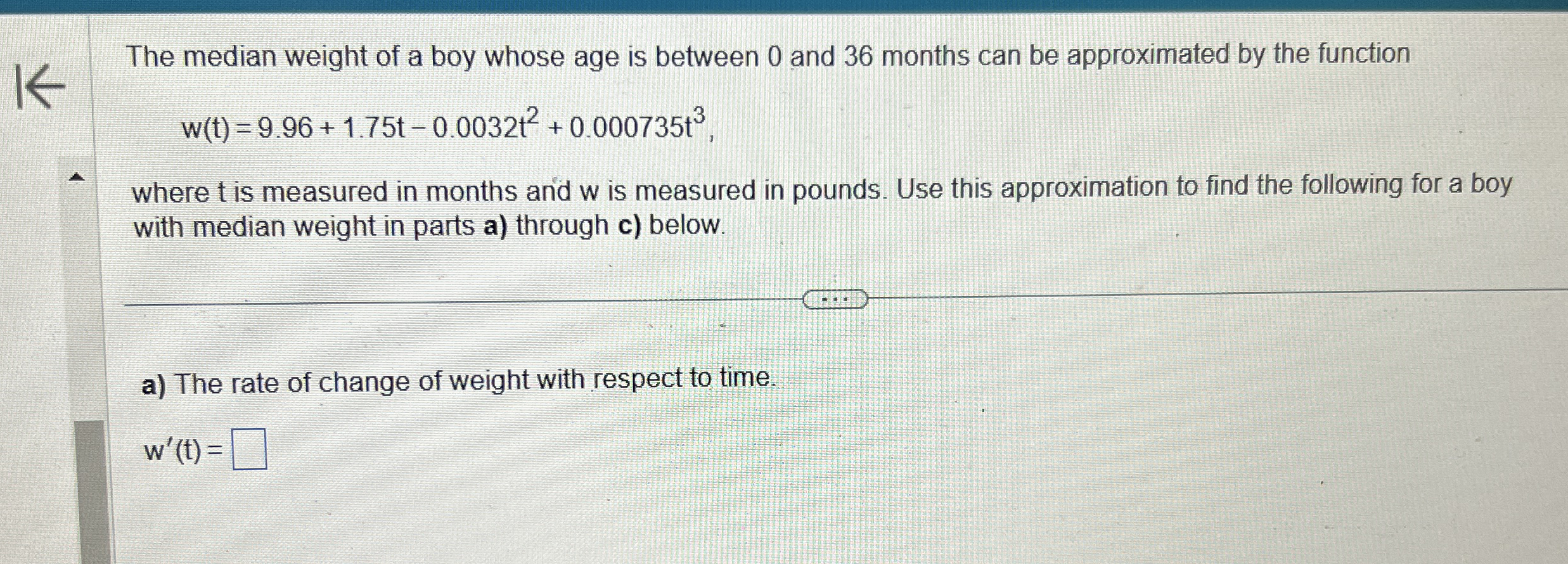 The median weight of a boy whose age is between 0
