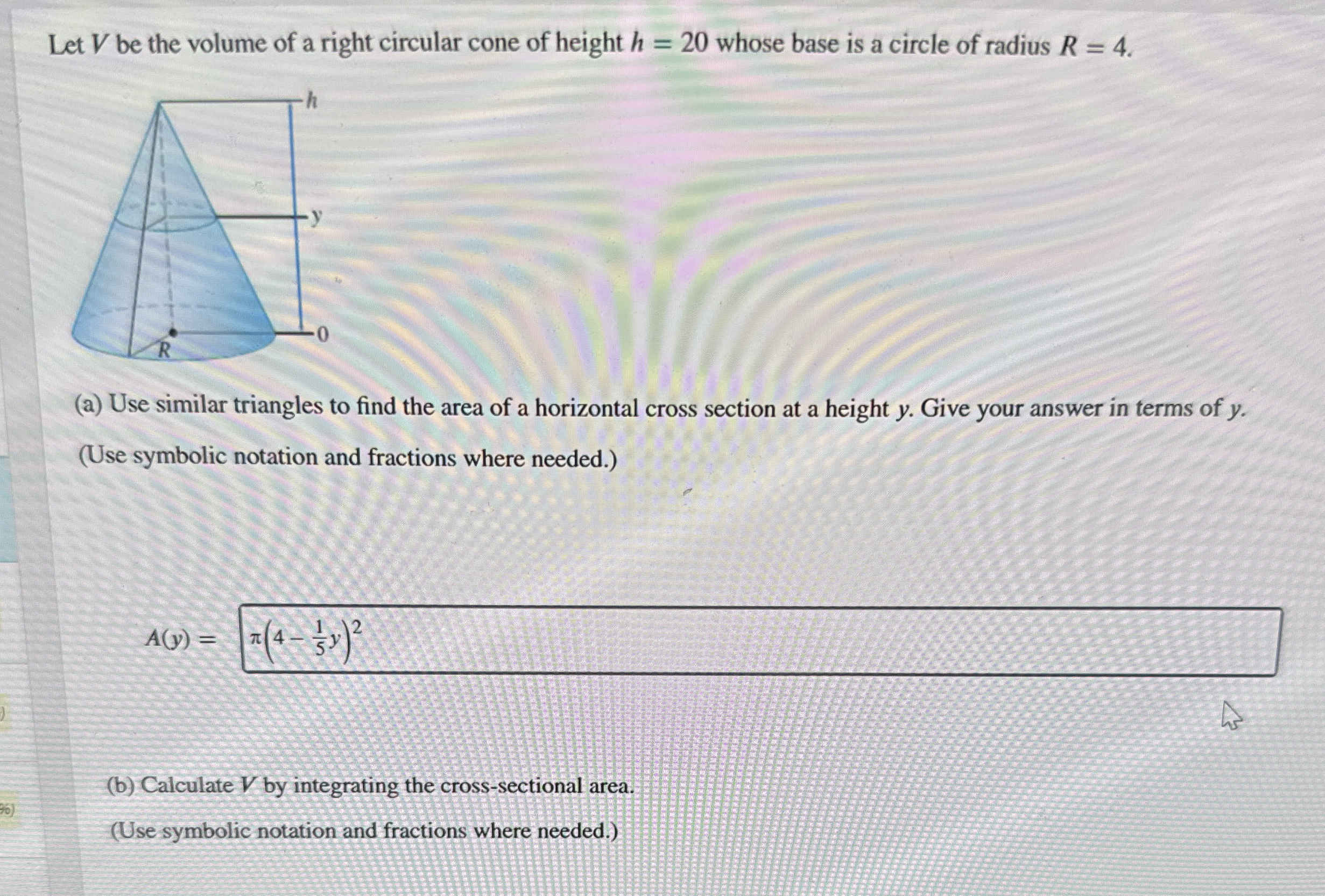 Let V be the volume of a right circular cone of