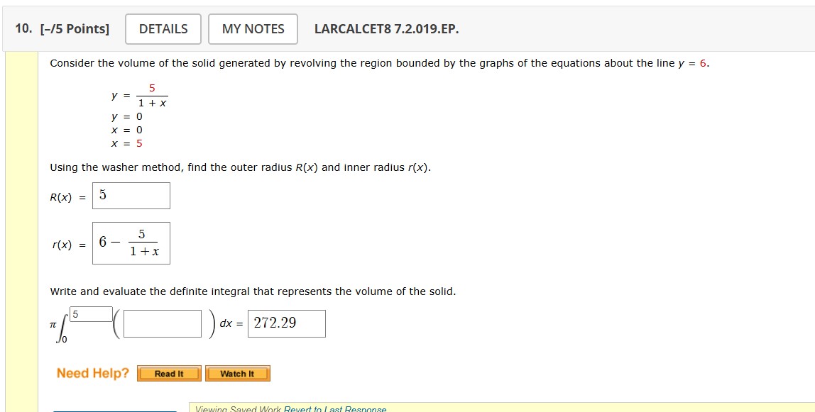 Consider the volume of the solid generated by