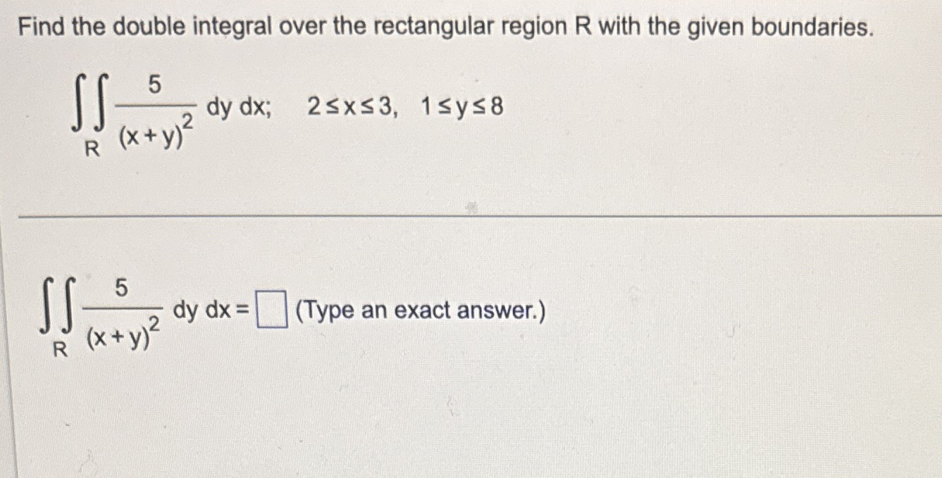 Find the double integral over the rectangular