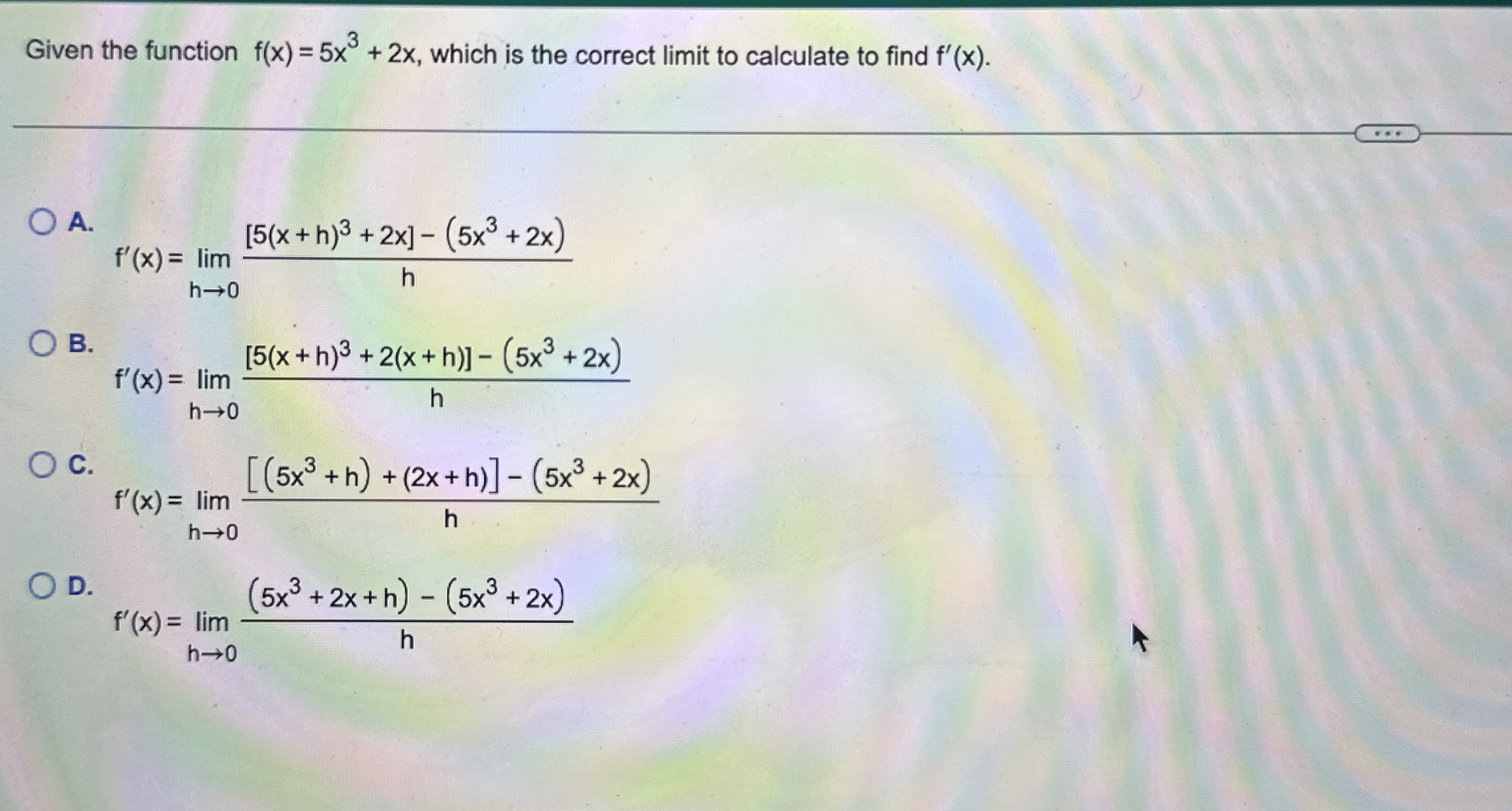 Given the function f ( x ) = 5 x 3 + 2 x , which