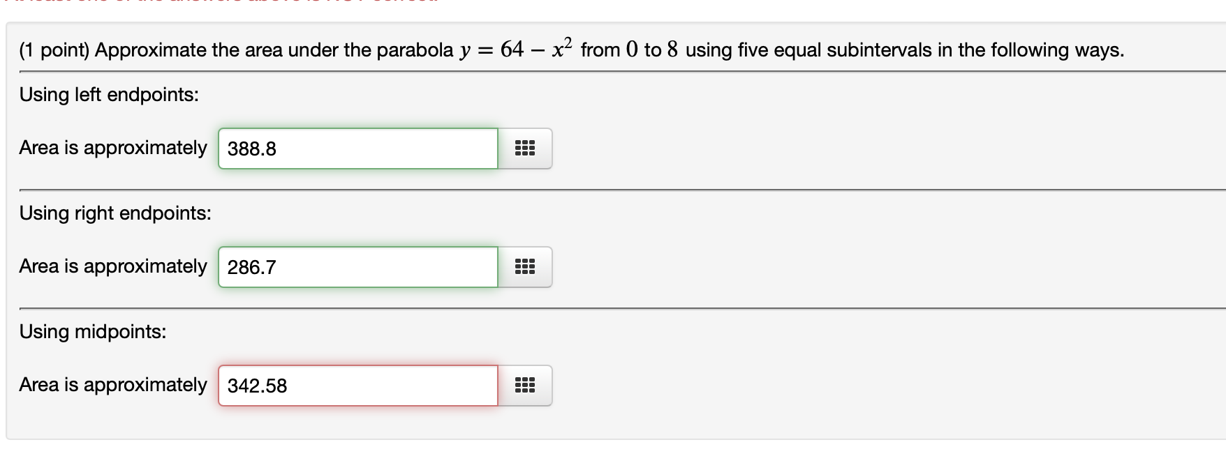 I have issues with finding area with midpoint if