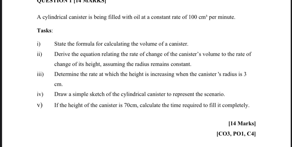 A cylindrical canister is being filled with oil