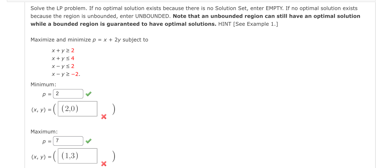 Solve ( x , y ) minimum, and ( x , y ) maximum