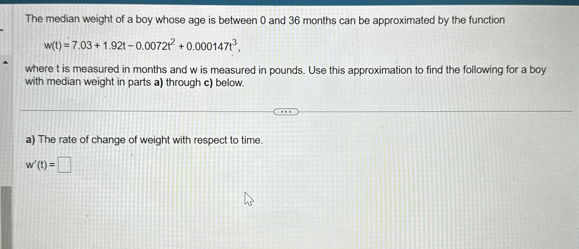 The median weight of a boy whose age is between 0