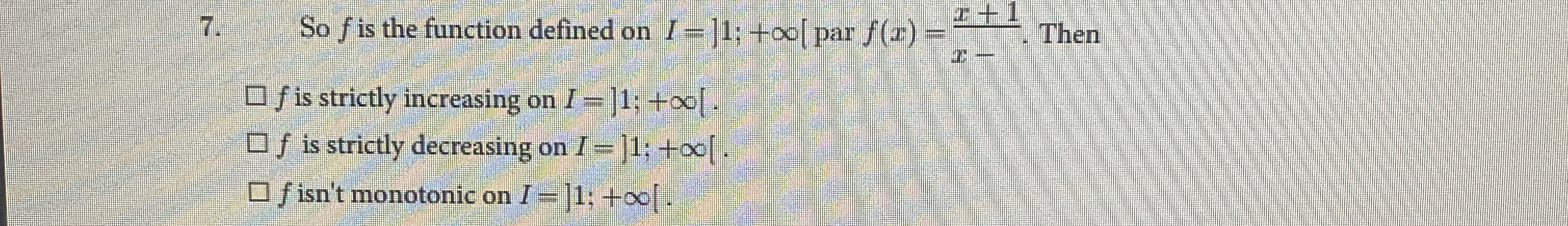 So f is the function defined on I = par f ( x ) =