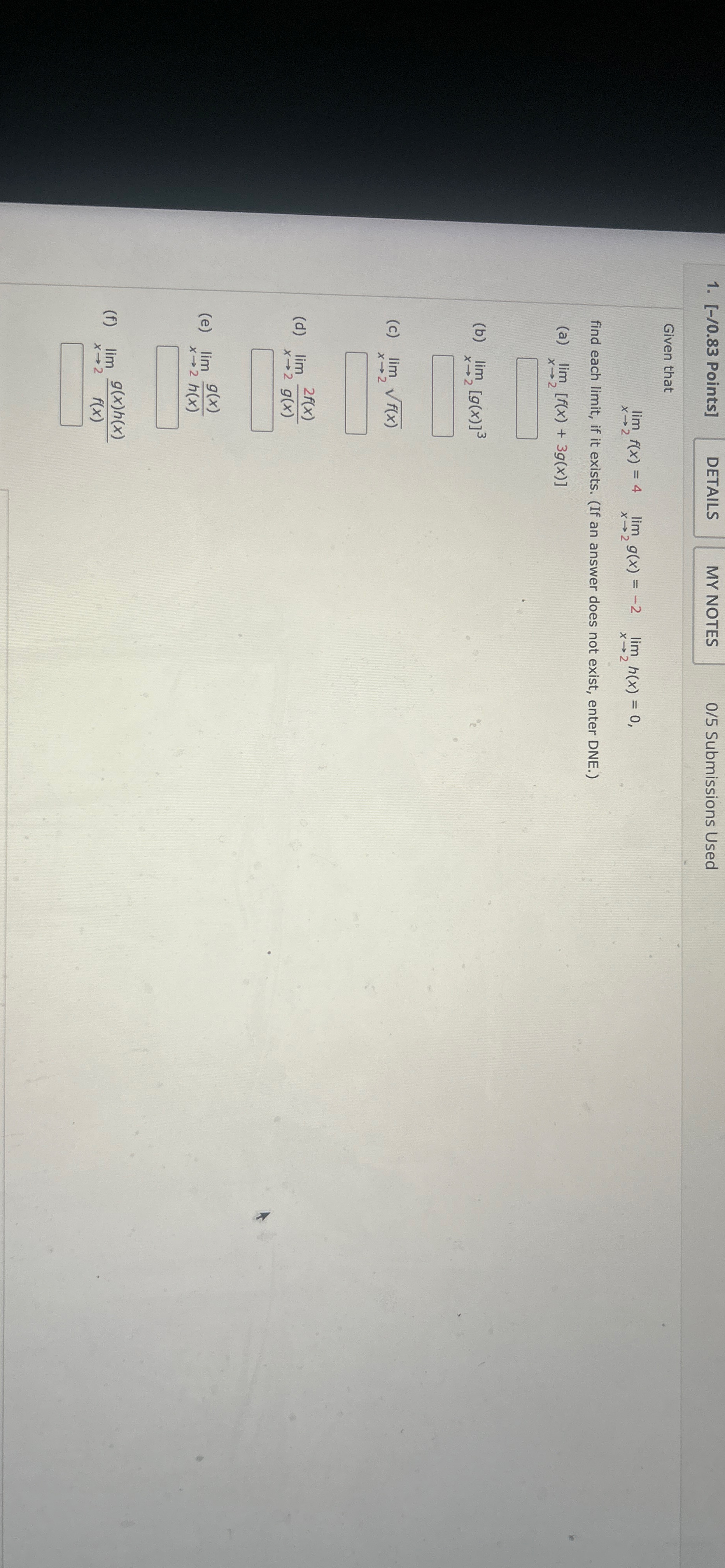 [ - / 0 . 8 3 Points ] 0 5 Submissions Used Given