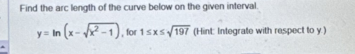 Find the arc length of the curve below on the