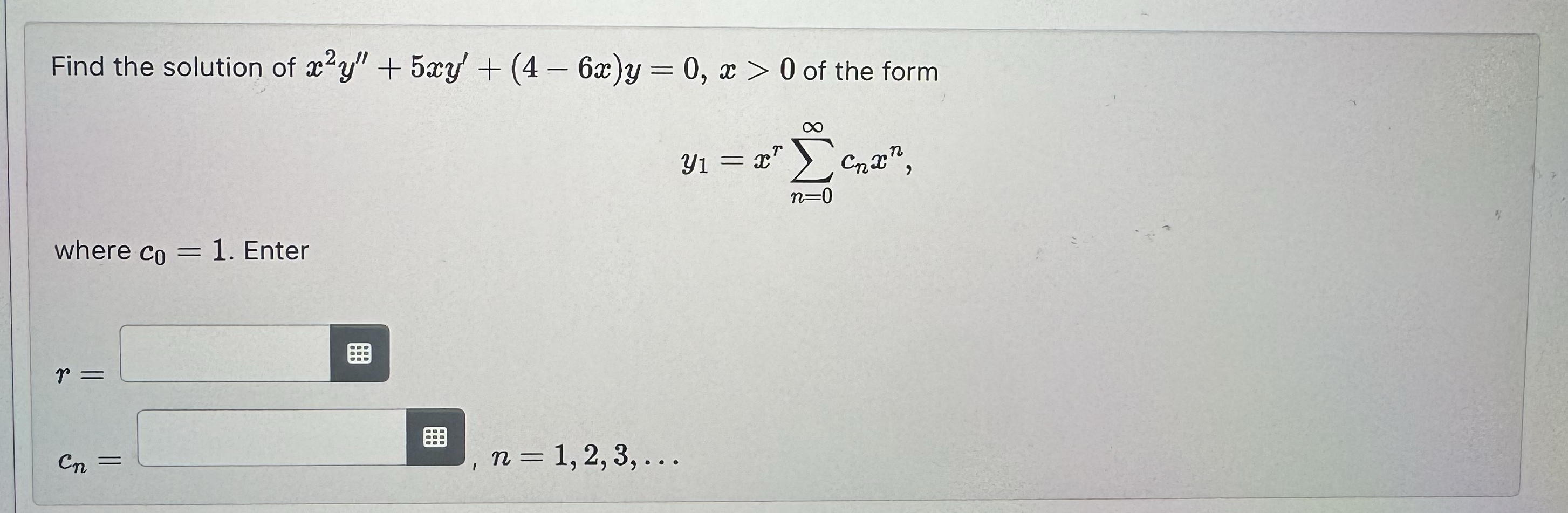 Find the solution of x 2 y ' ' + 5 x y ' + ( 4 -